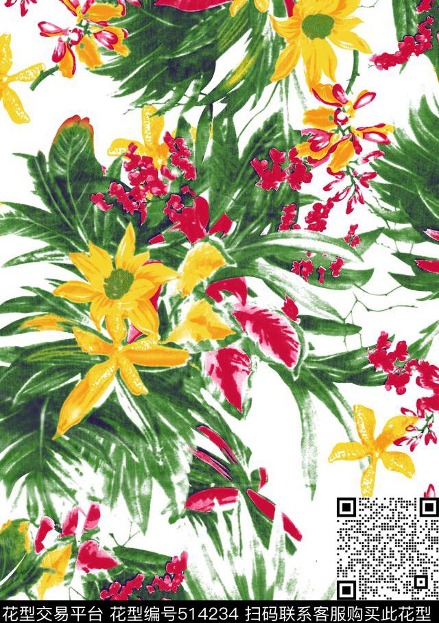 时尚花潮流高端数码印花华亿平台下载（图片编号: 514234） - 瓦栏（Walan）