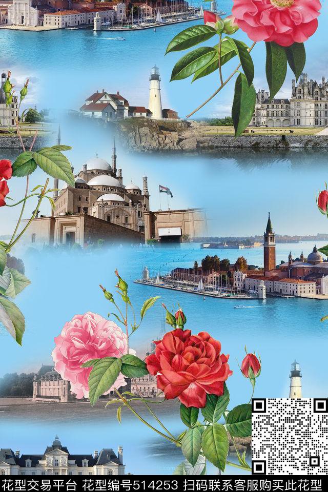 数码花卉建筑风景花卉花卉数码印花华亿平台下载（图片编号: 514253） - 瓦栏（Walan）