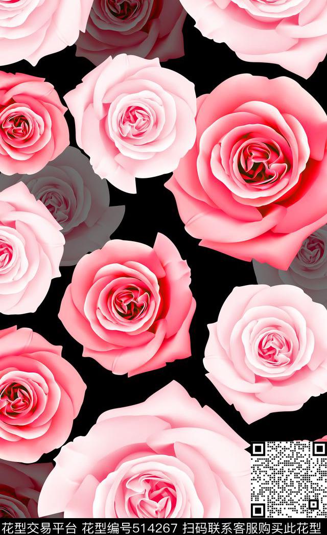 背景彩色玫瑰花底纹数码印花华亿平台下载（图片编号: 514267） - 瓦栏（Walan）