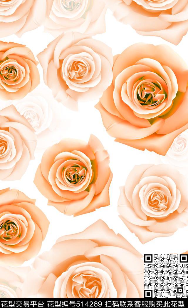 背景彩色玫瑰花底纹数码印花华亿平台下载（图片编号: 514269） - 瓦栏（Walan）