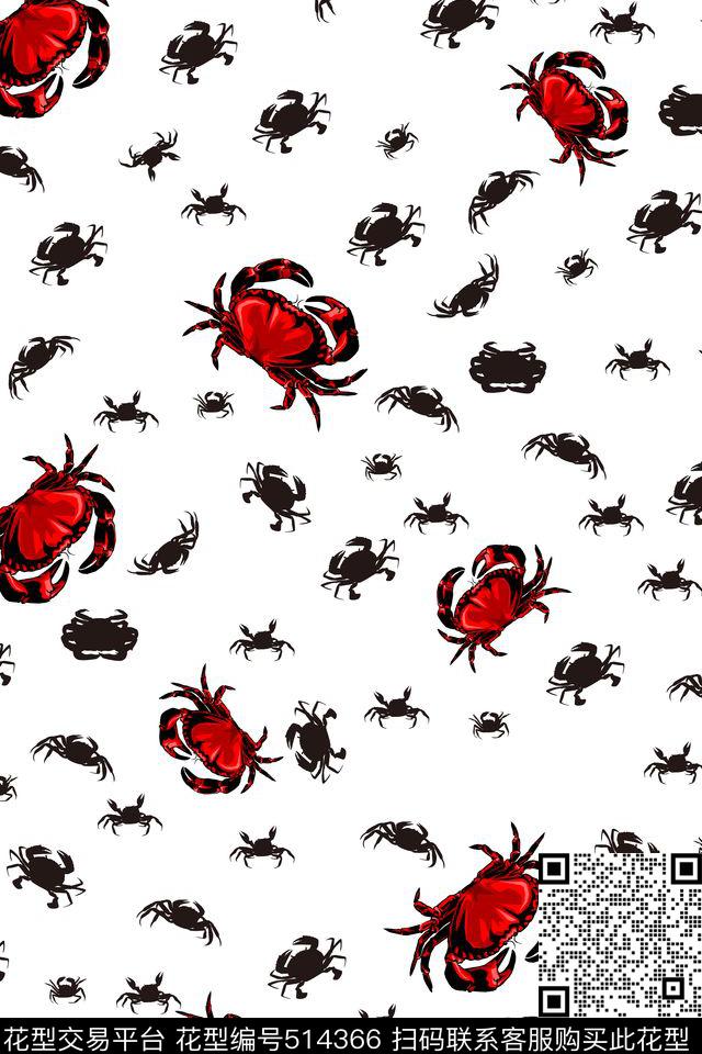 黑红螃蟹传统印花华亿平台下载（图片编号: 514366） - 瓦栏（Walan）