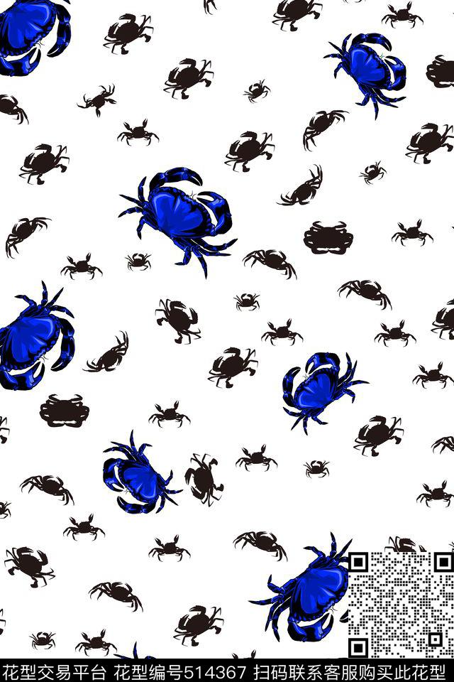 时尚螃蟹黑数码印花华亿平台下载（图片编号: 514367） - 瓦栏（Walan）
