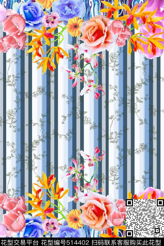 定位几何花卉数码印花华亿平台下载（图片编号: 514402） - 瓦栏（Walan）