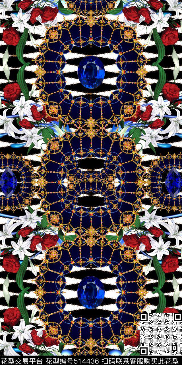 几何珠宝花卉数码印花华亿平台下载（图片编号: 514436） - 瓦栏（Walan）