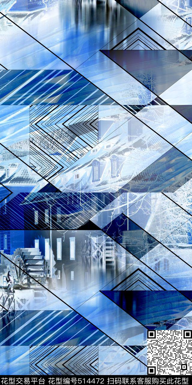 抽象建筑几何数码印花华亿平台下载（图片编号: 514472） - 瓦栏（Walan）