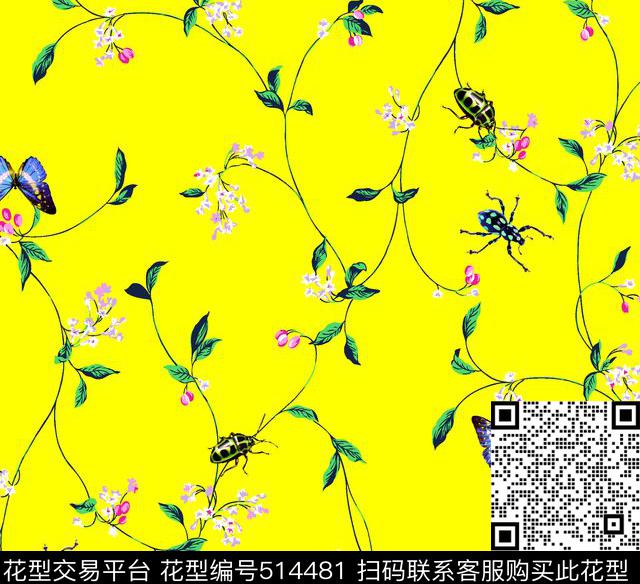 2016年春夏花卉蝴蝶数码印花华亿平台下载（图片编号: 514481） - 瓦栏（Walan）