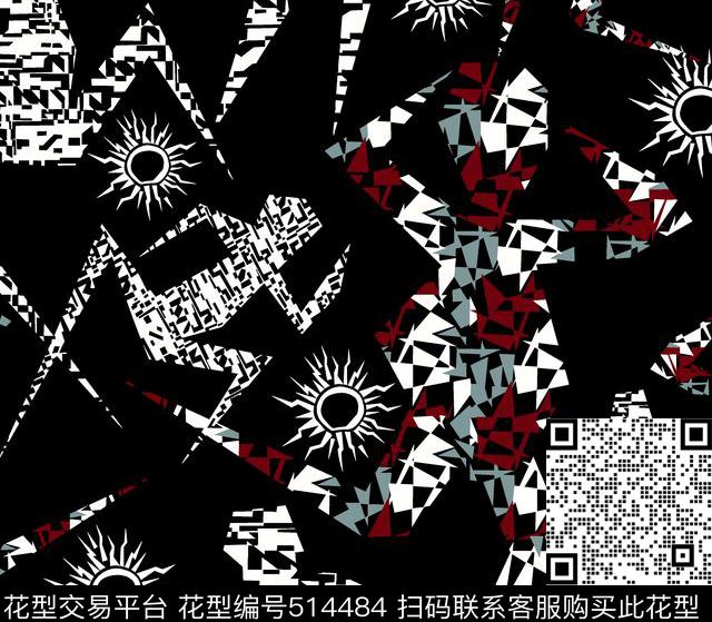 几何字母格子传统印花华亿平台下载（图片编号: 514484） - 瓦栏（Walan）