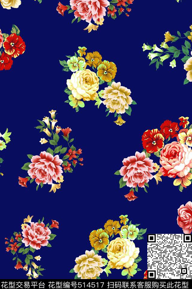 满版花卉手绘数码印花华亿平台下载（图片编号: 514517） - 瓦栏（Walan）