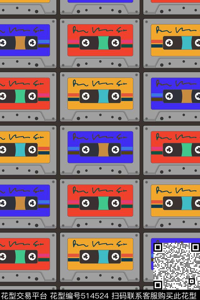 趣味男装音乐磁带传统印花华亿平台下载（图片编号: 514524） - 瓦栏（Walan）