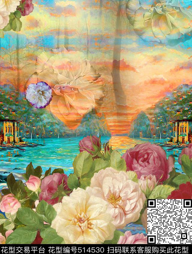 花卉潮流时尚大牌油画风景欧式花卉数码印花华亿平台下载（图片编号: 514530） - 瓦栏（Walan）