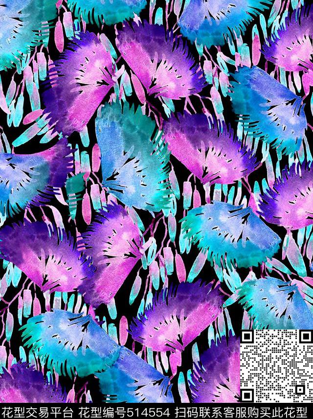 复古手绘花卉丝巾数码印花华亿平台下载（图片编号: 514554） - 瓦栏（Walan）