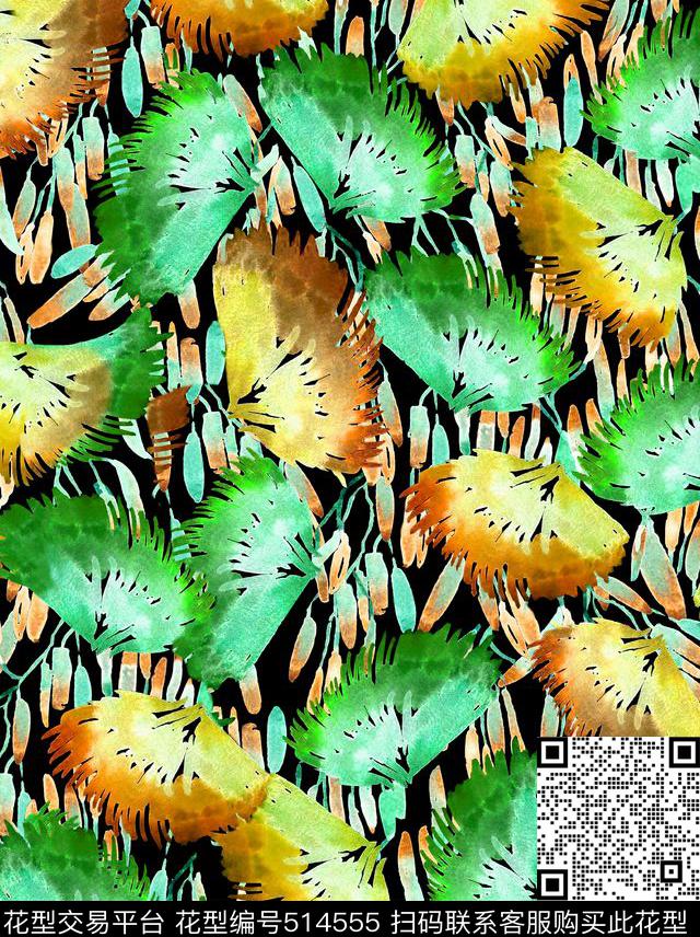 复古手绘花卉丝巾数码印花华亿平台下载（图片编号: 514555） - 瓦栏（Walan）