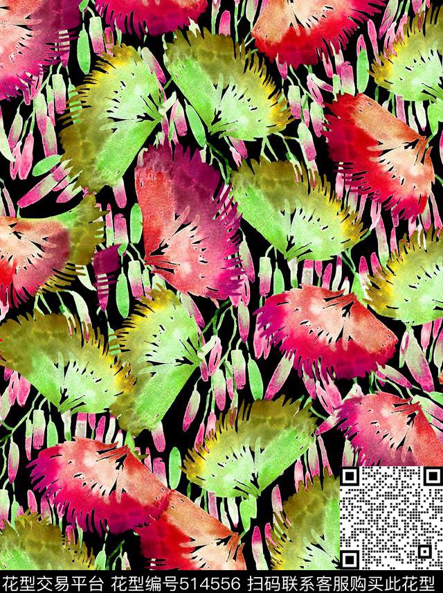 复古手绘花卉丝巾数码印花华亿平台下载（图片编号: 514556） - 瓦栏（Walan）