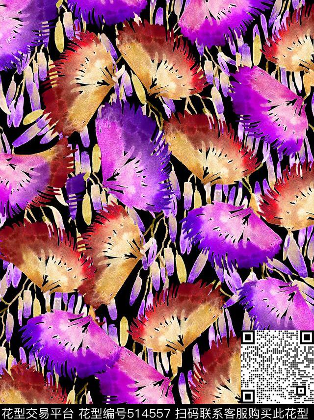 复古手绘花卉丝巾数码印花华亿平台下载（图片编号: 514557） - 瓦栏（Walan）