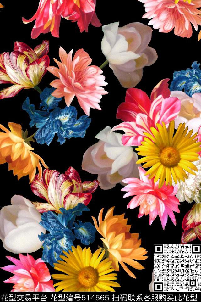 满版油画花手绘数码印花华亿平台下载（图片编号: 514565） - 瓦栏（Walan）