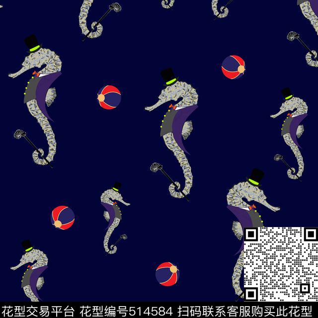 卡通海马小球数码印花卡通传统印花华亿平台下载（图片编号: 514584） - 瓦栏（Walan）