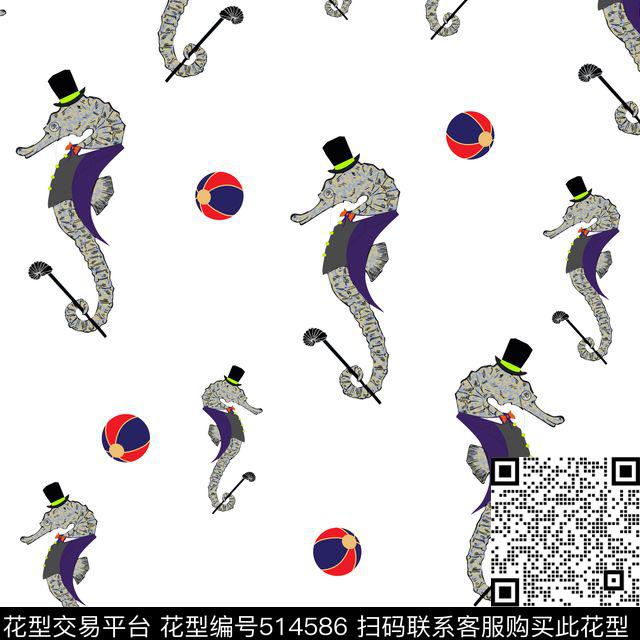 数码印花卡通海马小球卡通数码印花华亿平台下载（图片编号: 514586） - 瓦栏（Walan）