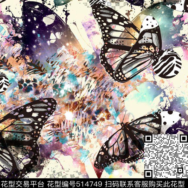 流行时尚摩登蝴蝶数码印花华亿平台下载（图片编号: 514749） - 瓦栏（Walan）