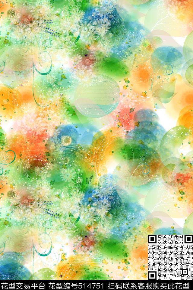 小清新水彩彩色数码印花华亿平台下载（图片编号: 514751） - 瓦栏（Walan）
