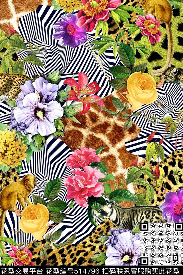 时尚动物纹花卉数码印花华亿平台下载（图片编号: 514796） - 瓦栏（Walan）