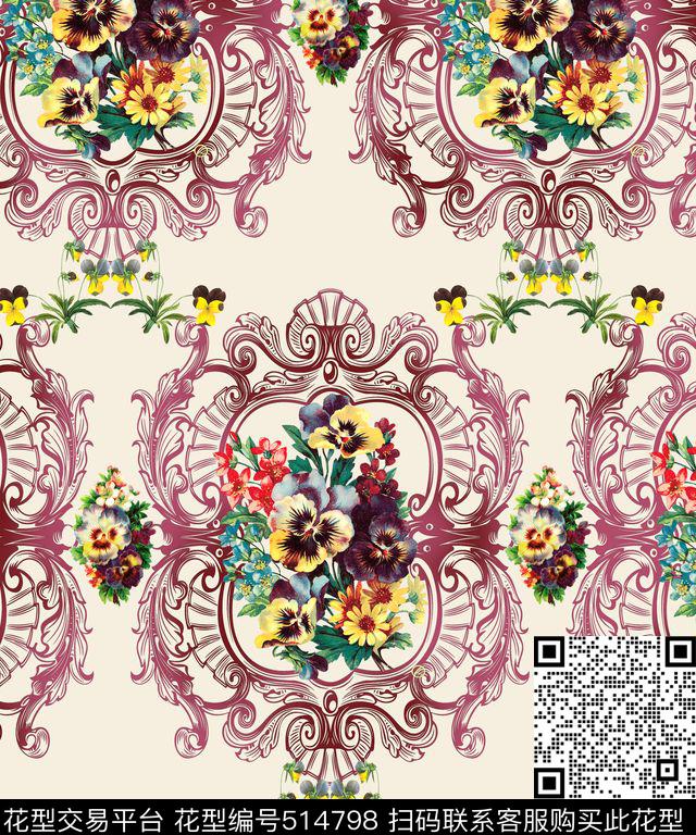 时尚几何蝴蝶兰数码印花华亿平台下载（图片编号: 514798） - 瓦栏（Walan）