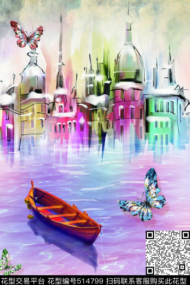 潮流时尚建筑船数码印花华亿平台下载（图片编号: 514799） - 瓦栏（Walan）