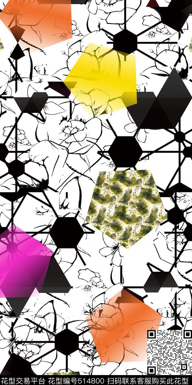 流行时尚几何线条数码印花华亿平台下载（图片编号: 514800） - 瓦栏（Walan）