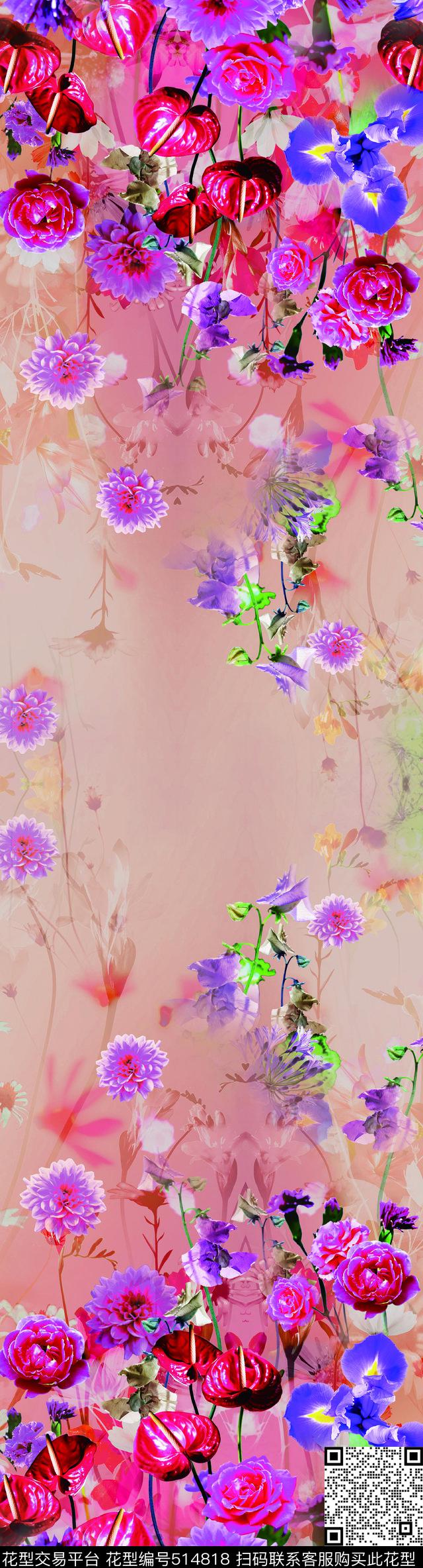 小清晰花朵数码印花华亿平台下载（图片编号: 514818） - 瓦栏（Walan）