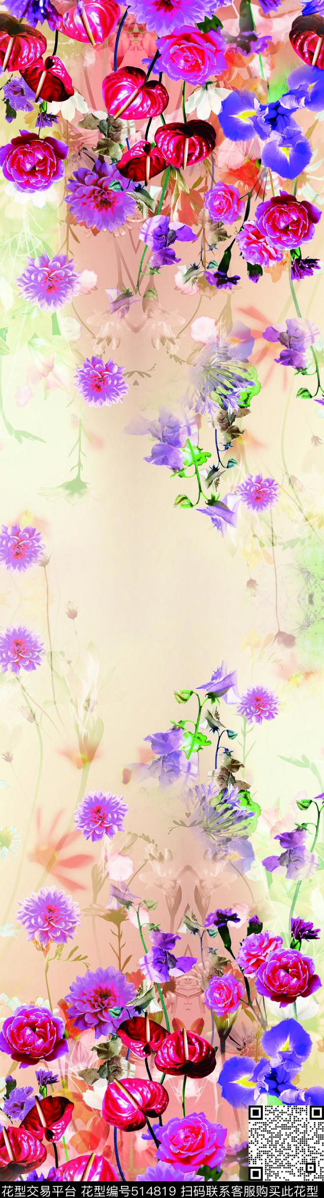 小清晰花朵数码印花华亿平台下载（图片编号: 514819） - 瓦栏（Walan）