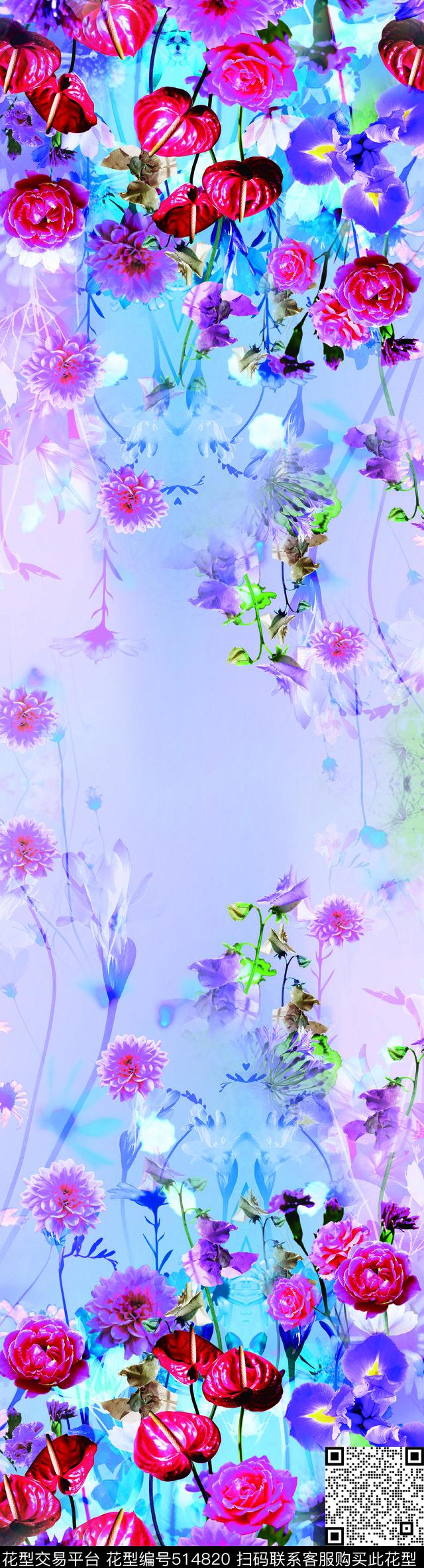 小清晰花朵数码印花华亿平台下载（图片编号: 514820） - 瓦栏（Walan）