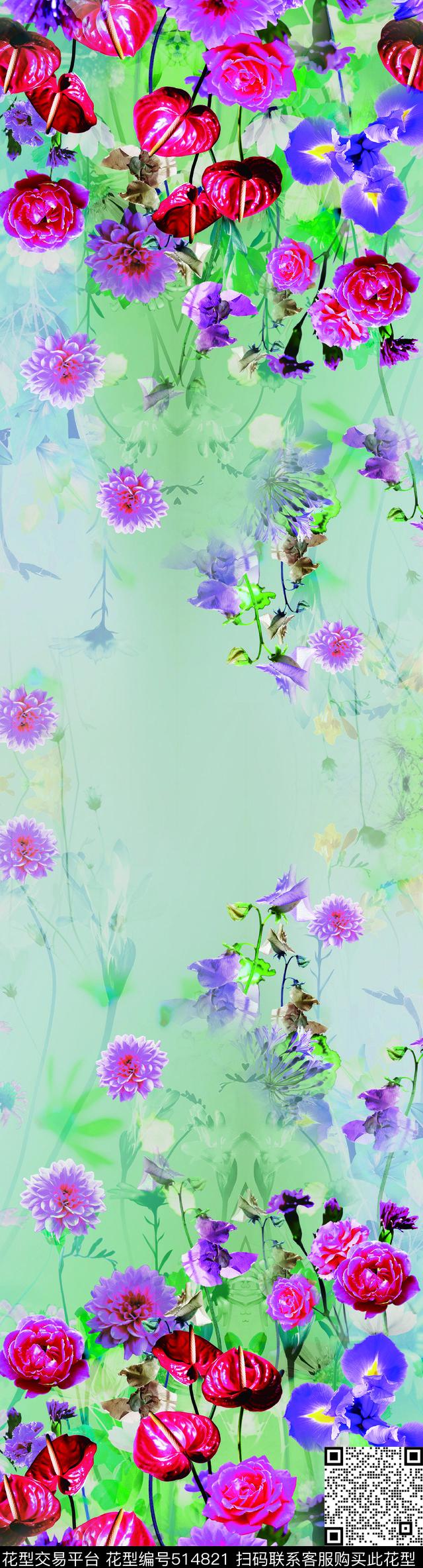 小清晰花朵数码印花华亿平台下载（图片编号: 514821） - 瓦栏（Walan）