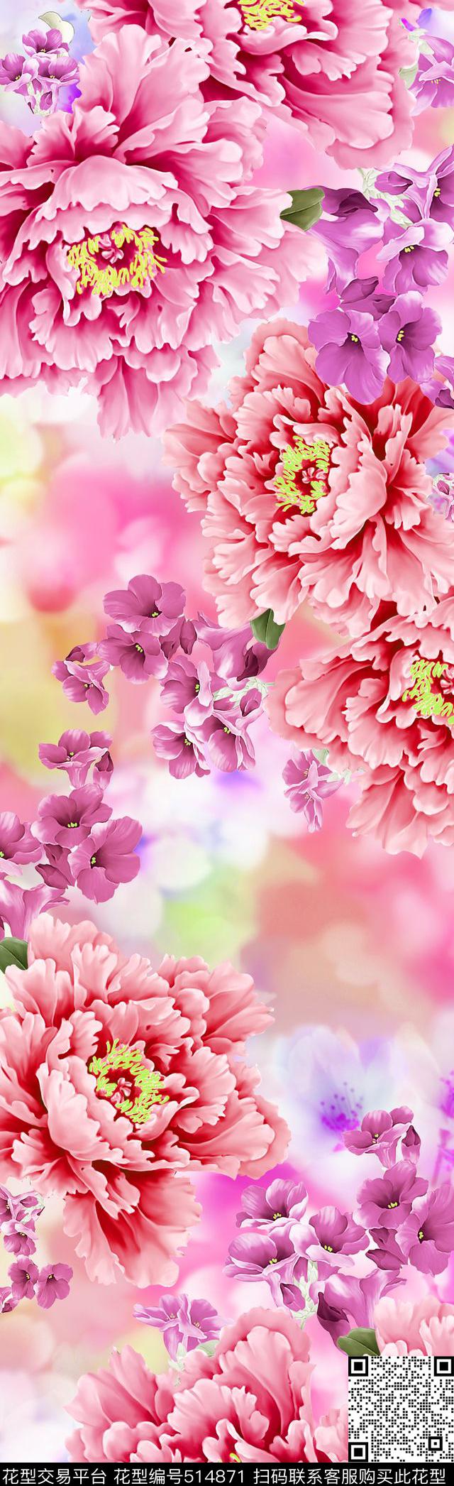 手绘水彩中国风数码印花华亿平台下载（图片编号: 514871） - 瓦栏（Walan）