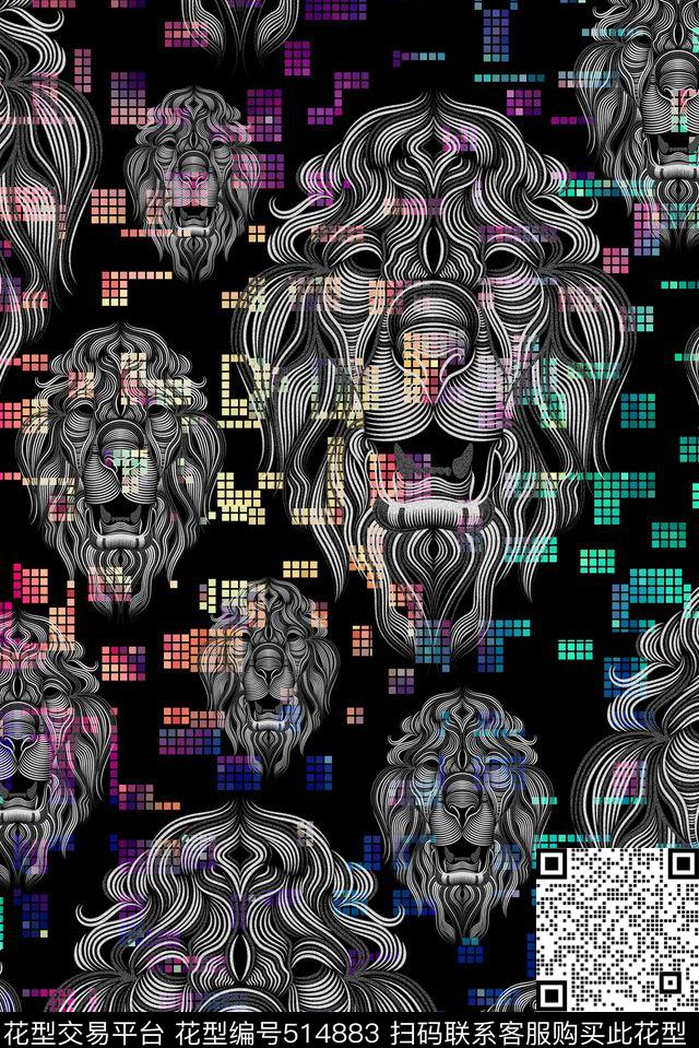 格子马赛克狮子数码印花华亿平台下载（图片编号: 514883） - 瓦栏（Walan）
