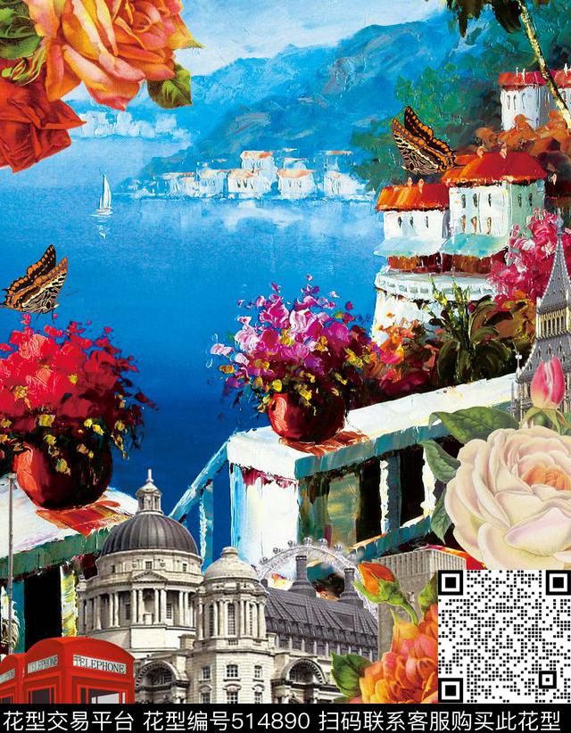 女装潮流时尚大牌欧美手绘花卉数码印花华亿平台下载（图片编号: 514890） - 瓦栏（Walan）