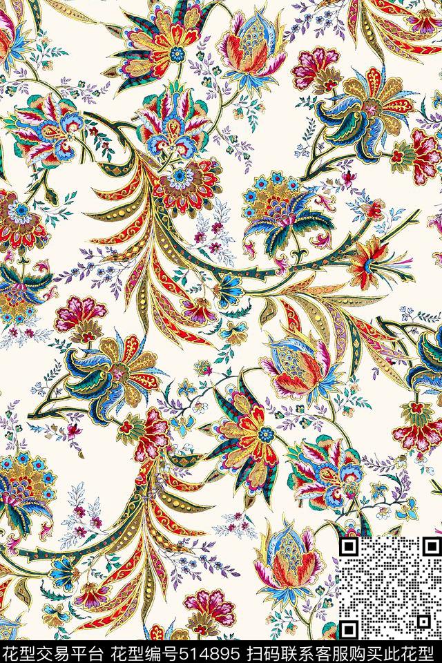 时尚刺绣花卉数码印花华亿平台下载（图片编号: 514895） - 瓦栏（Walan）