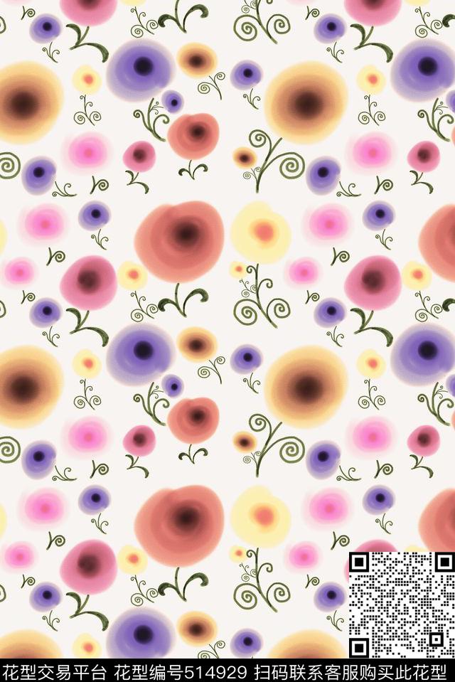 变形花朵色彩传统印花华亿平台下载（图片编号: 514929） - 瓦栏（Walan）