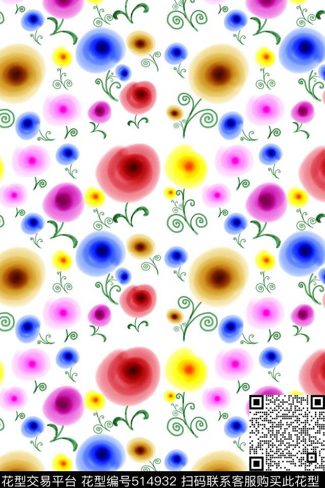 变形花朵色彩传统印花华亿平台下载（图片编号: 514932） - 瓦栏（Walan）