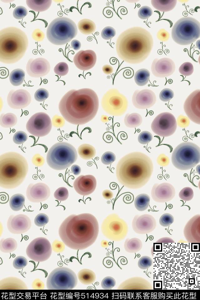 变形花朵色彩传统印花华亿平台下载（图片编号: 514934） - 瓦栏（Walan）