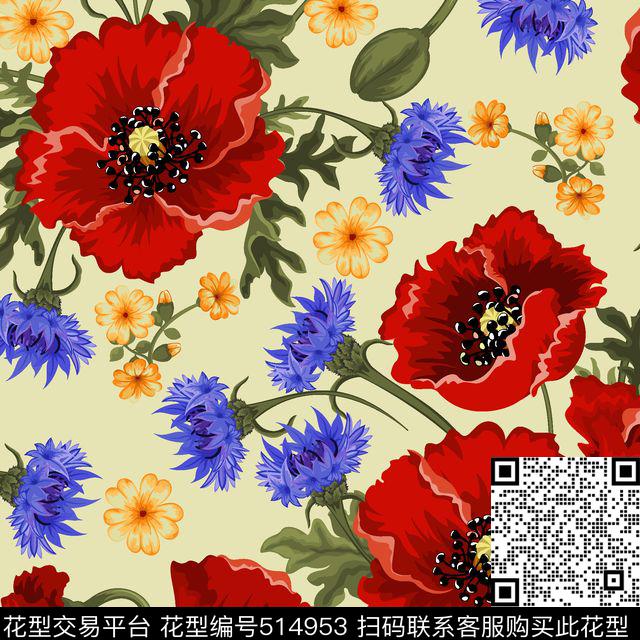 2016年春夏花卉手绘数码印花华亿平台下载（图片编号: 514953） - 瓦栏（Walan）