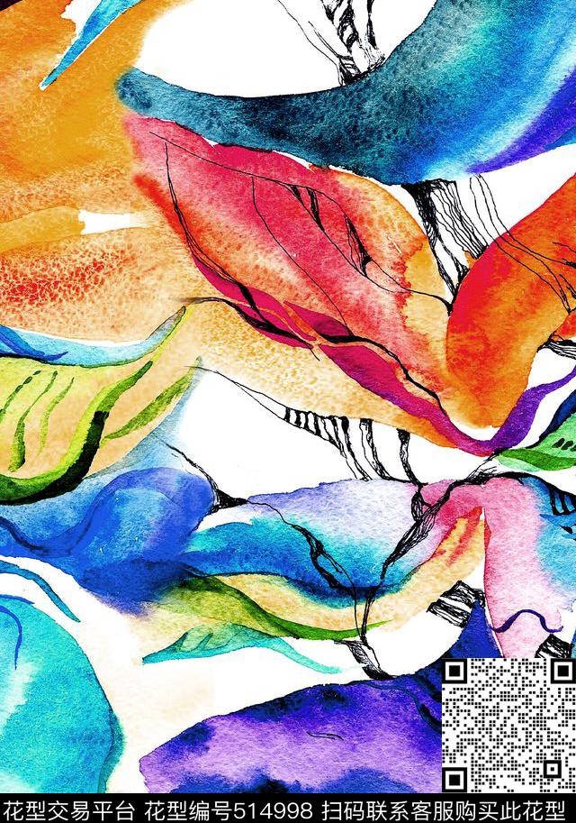 手绘水彩笔刷多彩数码印花华亿平台下载（图片编号: 514998） - 瓦栏（Walan）