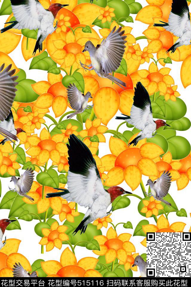 中国风花卉动物数码印花华亿平台下载（图片编号: 515116） - 瓦栏（Walan）