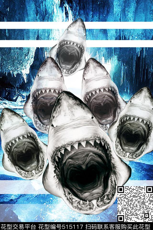 冰河动物鲨鱼数码印花华亿平台下载（图片编号: 515117） - 瓦栏（Walan）