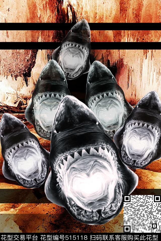 冰河动物鲨鱼数码印花华亿平台下载（图片编号: 515118） - 瓦栏（Walan）