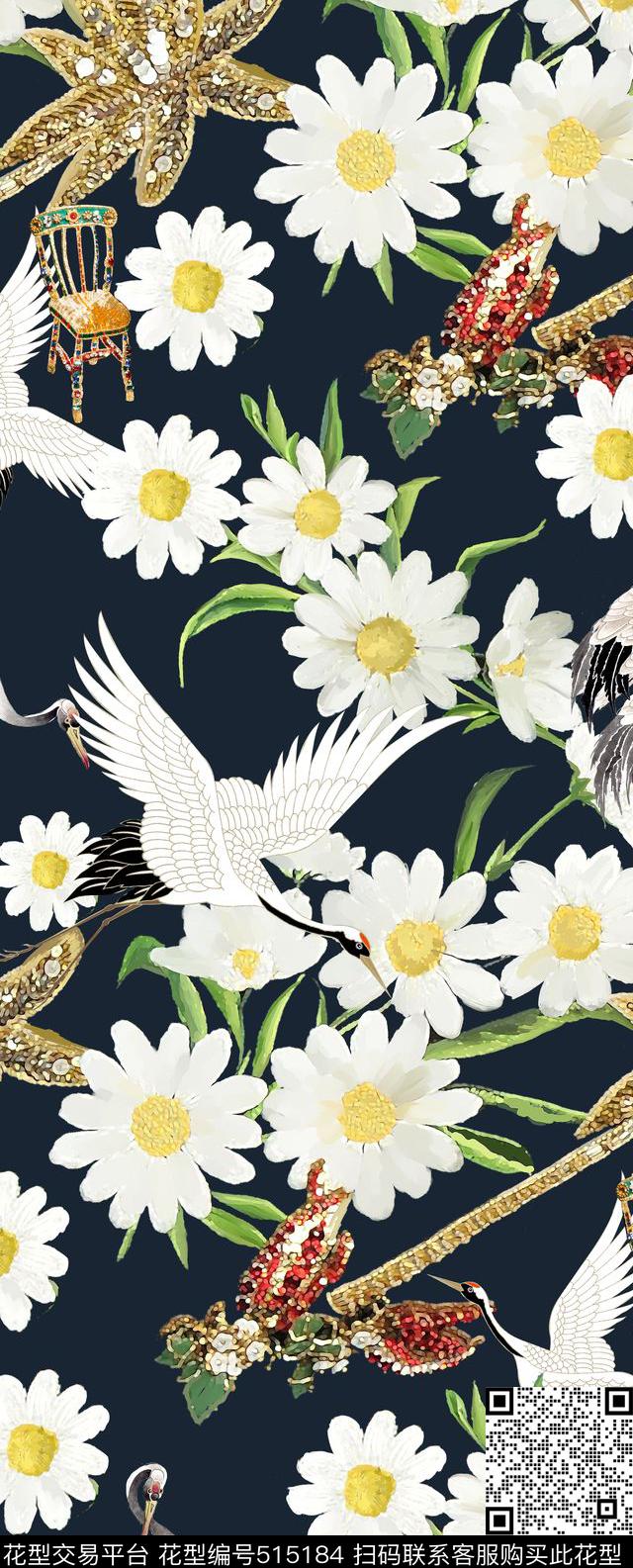 潮流时尚D&G风格手绘花卉数码印花华亿平台下载（图片编号: 515184） - 瓦栏（Walan）