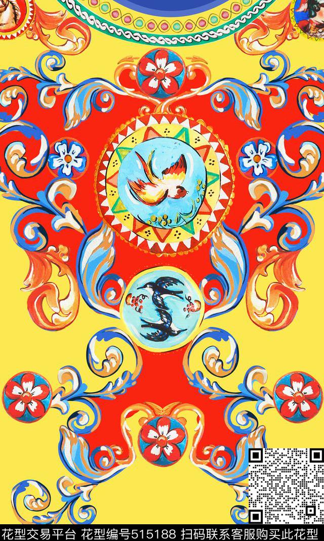 Dolce&Gabbana欧式卷草时尚数码印花华亿平台下载（图片编号: 515188） - 瓦栏（Walan）