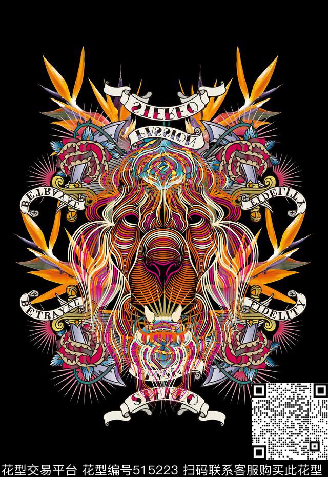 T恤卫衣数码印花抽象狮子头天堂鸟数码印花华亿平台下载（图片编号: 515223） - 瓦栏（Walan）