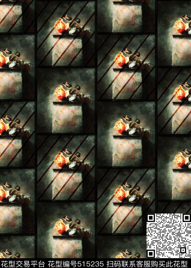 服装面料华亿平台花卉仿古画格子休闲时尚简洁大方几何抽象水彩复古数码印花华亿平台下载（图片编号: 515235） - 瓦栏（Walan）