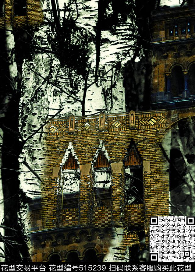 房子树木建筑数码印花华亿平台下载（图片编号: 515239） - 瓦栏（Walan）