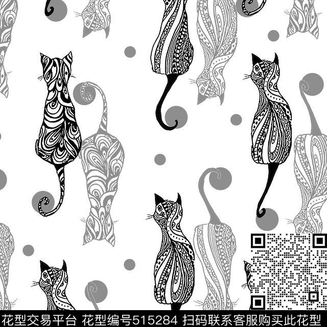 波点几何猫传统印花华亿平台下载（图片编号: 515284） - 瓦栏（Walan）