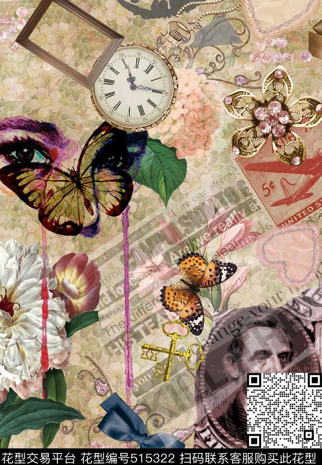 复古欧美欧美生活用品纽扣珠宝表花卉大牌女装箱包面料数码印花华亿平台下载（图片编号: 515322） - 瓦栏（Walan）